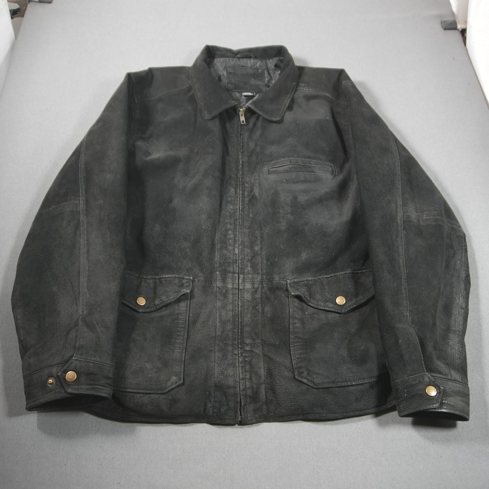 Faded Leather Bomber Biker Western Y2K Quilted Lined Men Jacket L Rugged